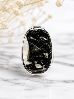 Size 8 Indigo Gabbro 925 Sterling Silver Statement Ring